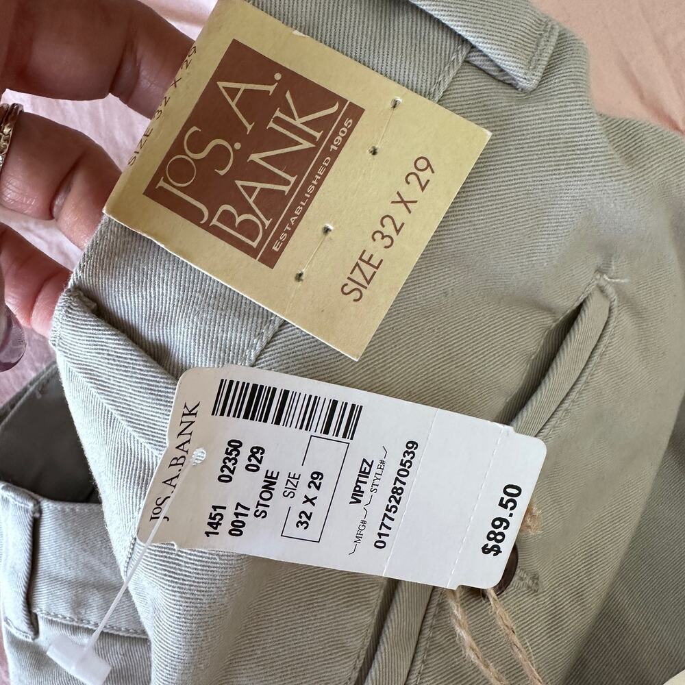 Jos. A Bank Pants Vip Done Straight Leg Cotton Casual Flat Tan 32 NWT